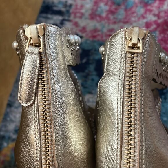 Pour La Victoire Gold & Pearl Ankle Strap Heels Zippers 8.5 - Picture 9 of 9
